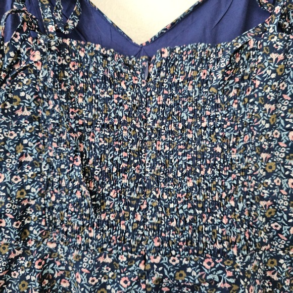 Dress Forum Navy Blue Floral Tiered Ruffle Midi Dress Smocked Back NWT Medium - Picture 7 of 14